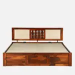 Modern sheesham wood king size bed with storage and elegant headboard design india - Image 5