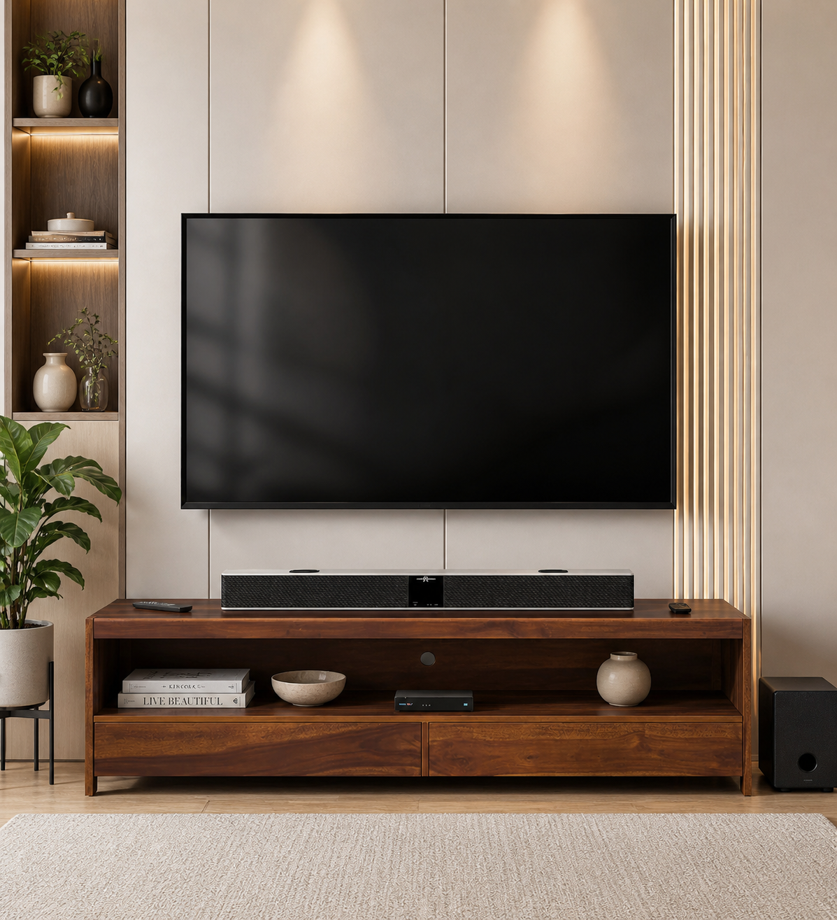 Minimalist-Sheesham-Wood-TV-Console-with-Open-Shelf-1.png Minimalist Sheesham Wood TV Console with Open Shelf - Image 1