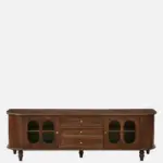 Minimalist walnut finish tv unit with storage for large screen tv in india - Image 2