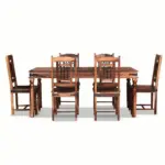 Luxury Solid Sheesham Wood Rustic 6-Seater Dining Table Set with Iron Detailing - Image 3