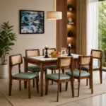 Uorixa Solid Wood Dining Table Set with Cushioned Seating in Natural Finish