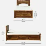 Porixa Solid Wood Single Bed for Home in Warm Walnut Finish - Image 2