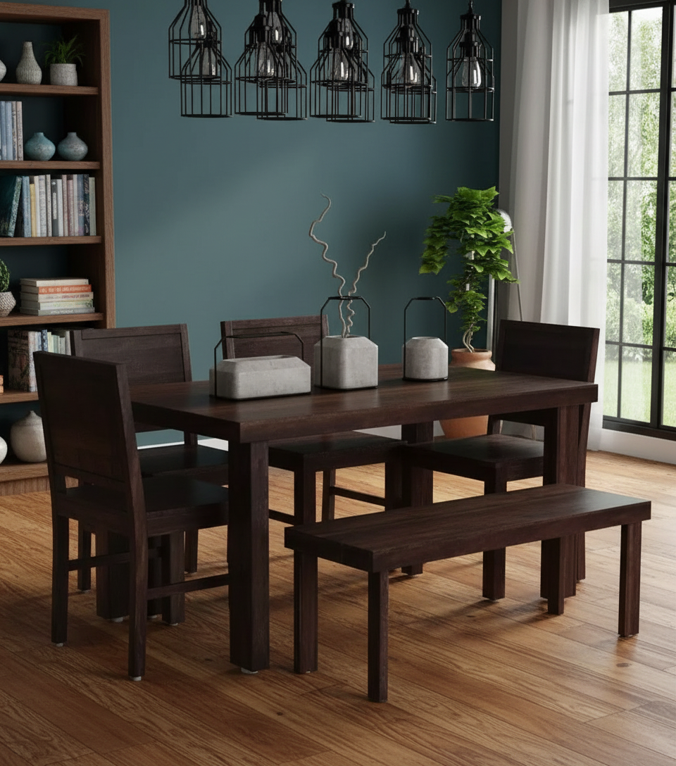 fistel-Sheesham-Wood-6-Seater-Dining-Set-In-Scratch-Resistant-Provincial-Teak-Finish-With-Bench-classic-wood-1.png Fistel Sheesham 6 Seater Dining Set, Provincial Teak - Image 1