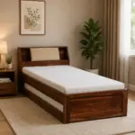 Rlvani Sheesham Wood Single Bed with Smooth Edges in Honey Oak Finish for Modern Homes