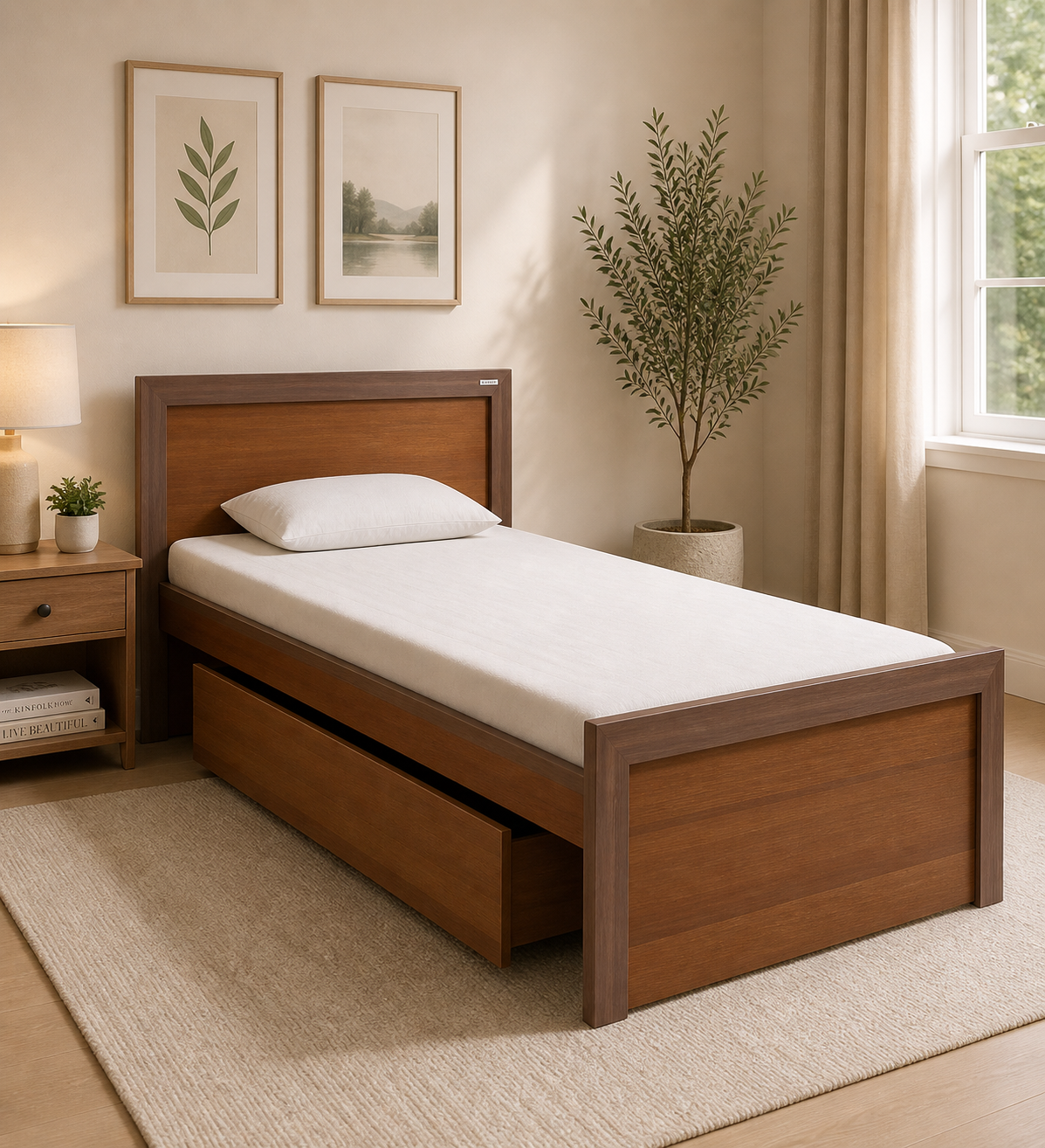 Huren-Sheesham-Wood-Single-Bed-In-Honey-Oak-Finish-With-Trundle-classic-wood-1.webp Huren Sheesham Wood Single Bed In Honey Oak Finish With Trundle - Image 1