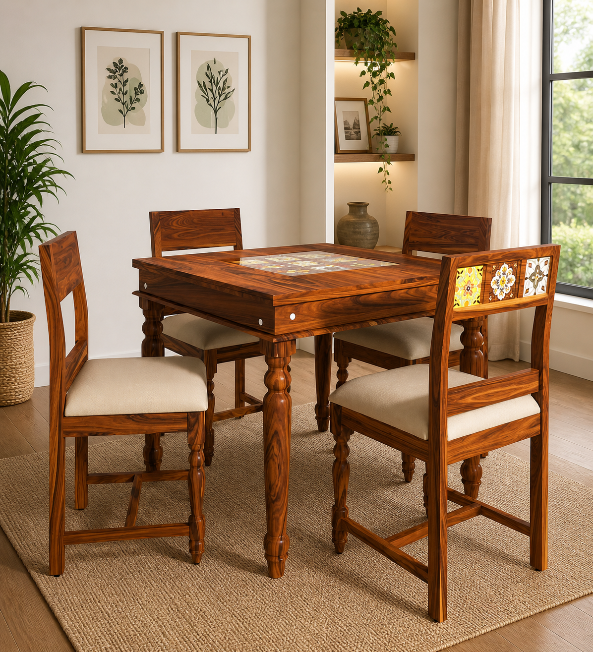 Uelvora-Sheesham-Wood-Dining-Set-in-Light-Earth-Finish-classic-wood-1.webp Uelvora Sheesham Wood Dining Set in Light Earth Finish - Image 1