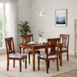 Uigaro Solid Acacia Wood Live Edge 4 Seater Dining Table in Walnut Finish