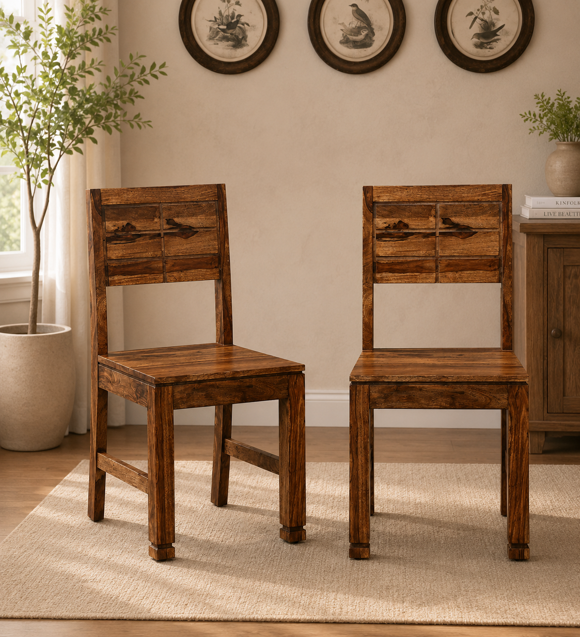 Classicwood-1-20.png Nain Sheesham Wood Dining Chair In Rustic teak Finish (Set Of 2) - Image 1