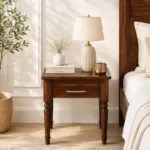 Dalder Sheesham Wood Nightstand in Sun-Dried Oak Finish with Drawer