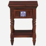 Fhuya Acacia Wood Bedside Table in Raw Honey Finish with Cabinet - Image 6