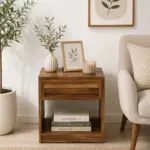 Nilsson Solid Sheesham Wood Nightstand in Natural Teak Finish