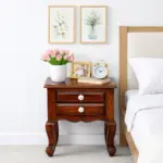 Daven Acacia Wood Nightstand in Golden Pebble Finish with Drawer