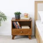 Pruven Sheesham Wood Bedside Table in Storm Grey Wood Finish
