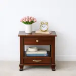 Troven Teak Wood Nightstand in Pale Flint Finish with Cabinet