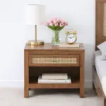 Osvren Solid Wood Nightstand in Bark Amber Finish with Drawer