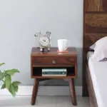 Weldyn Solid Teak Nightstand in Dusk Amber Finish with Shelf