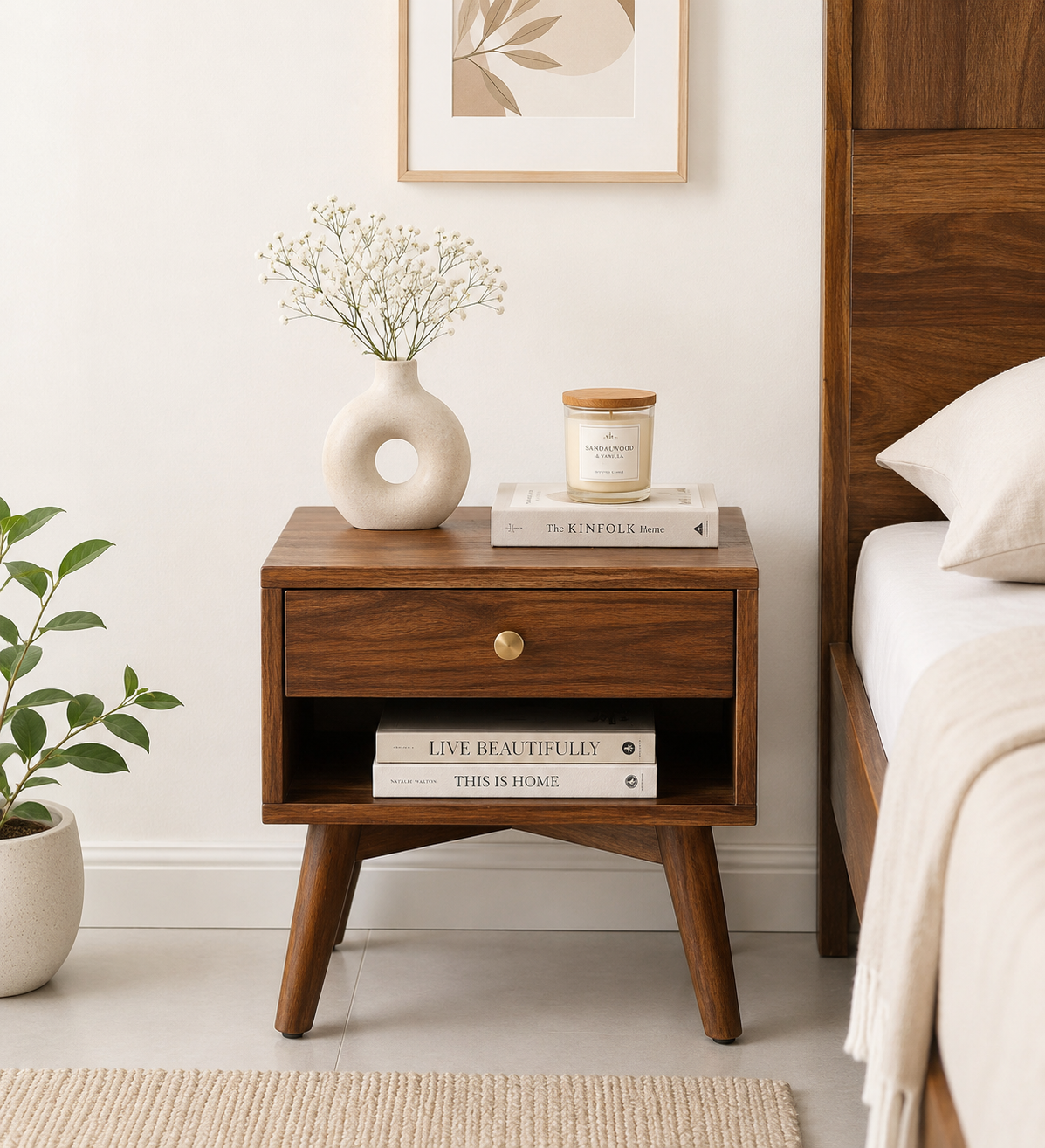 classic-wood-6-10.webp Grevolk Acacia Wood Nightstand in Aged Pumice Finish with Door - Image 1