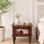 Kustin Wooden Bedside Table with Drawer & Open Shelf