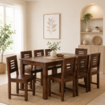 Vrivon Solid Wood 8 Seater Dining Set in Warm Walnut Finish
