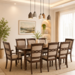 Mlvanto Premium 8 Seater Dining Table Set in Rich Teak Finish