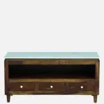 Woodmira Mango Wood TV Unit with 2 Cabinets and Open Display Shelf - Image 3