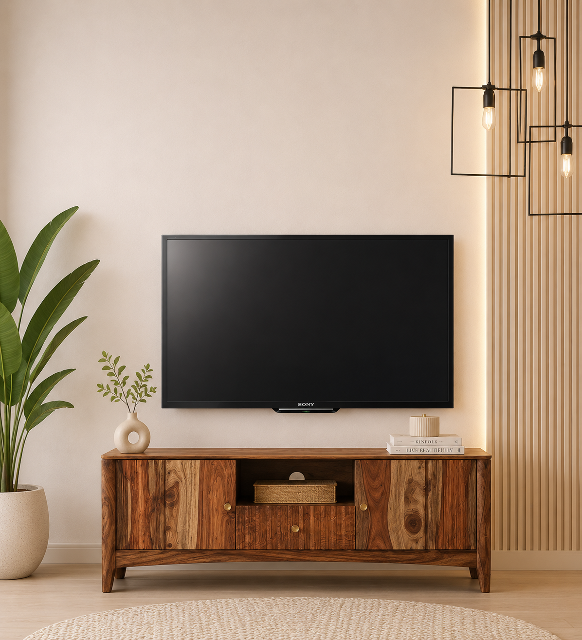 classic-wood-1-1.png Nestara Solid Wood TV Cabinet with Glass Shutter Doors in Warm Chestnut - Image 1