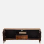 Nestara Solid Wood TV Cabinet with Glass Shutter Doors in Warm Chestnut - Image 4