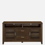 Luxora Solid Teak Wood TV Unit with Brass Inlay Handles in Dark Mahogany - Image 2