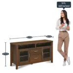 Luxora Solid Teak Wood TV Unit with Brass Inlay Handles in Dark Mahogany - Image 5