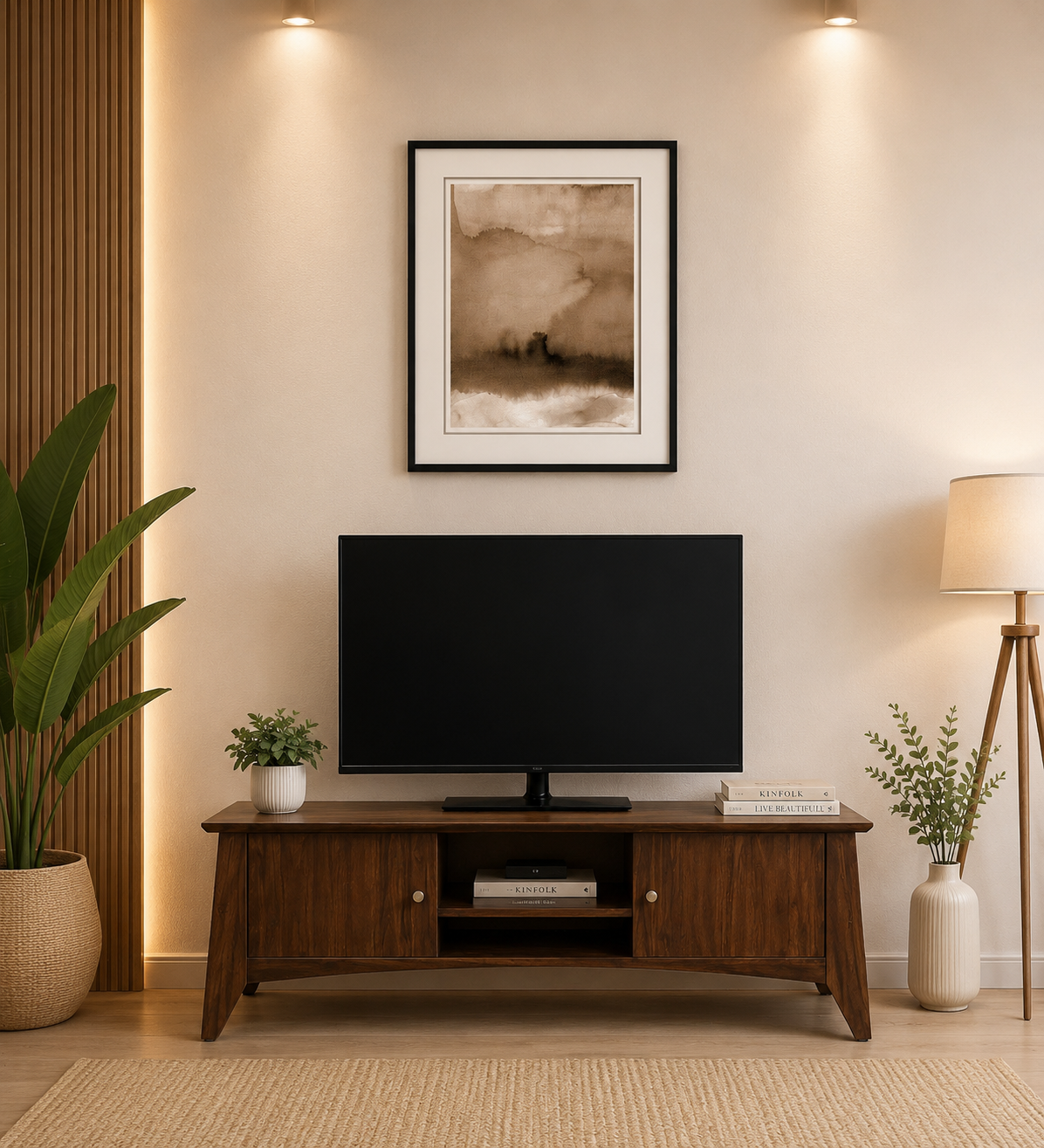 Reganzo-Sheesham-Wood-TV-Cabinet-with-Geometric-classic-wood-1.png Reganzo Sheesham Wood TV Cabinet with Geometric Carved Doors in Ebony Finish - Image 1