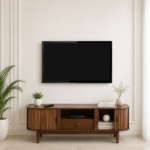 Imperva Solid Wood TV Stand with Fluted Panel Doors and Satin Gold Handles