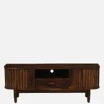 Imperva Solid Wood TV Stand with Fluted Panel Doors and Satin Gold Handles - Image 5