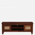 Pebblex Solid Acacia Wood TV Unit with Stone Texture Base in Pebble Grey - Image 6