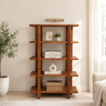 Grainvell Solid Acacia Wood Bookcase with Adjustable Shelves in Honey Oak