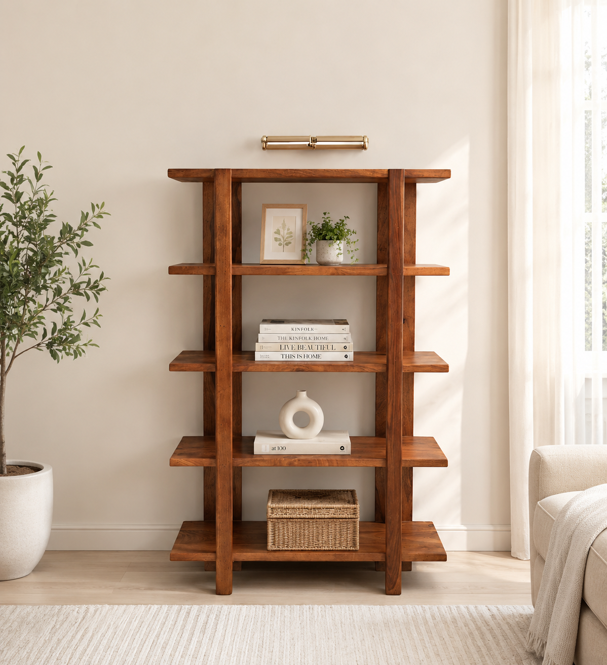 Grainvell-Solid-Acacia-Wood-Bookcase-with-Adjustable-Shelves-1.png Grainvell Solid Acacia Wood Bookcase with Adjustable Shelves in Honey Oak - Image 1