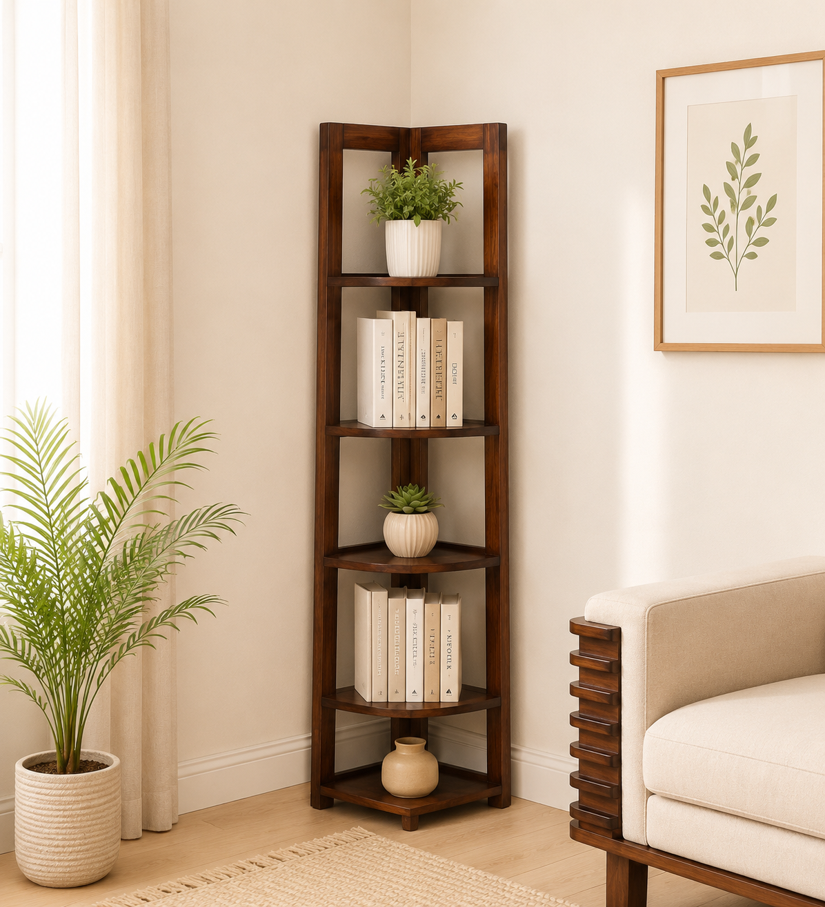 Sunora-Engineered-Wood-Bookshelf-with-Gold-Trim-Legs-in-Desert-Sand-White-1.png Sunora Engineered Wood Bookshelf with Gold Trim Legs in Desert Sand White - Image 1