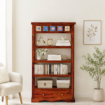 Smriti Solid Sheesham Wood Bookcase with Adjustable Shelves in Warm Brown Finish
